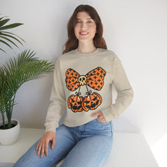 Halloween Pumpkin Bow Sweatshirt, Fall Fashion, Cozy Crewneck, Unisex Sweatshirts, Holiday Apparel, Seasonal Gift