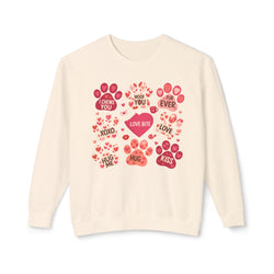 Valentine Paw Prints Crewneck Sweatshirt — Cute 'Love Bite' & 'Hug Me' Pet Lover Pullover