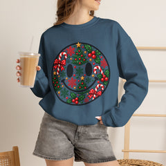 Christmas Smiley Crewneck Sweatshirt — Festive Holiday Smile Graphic