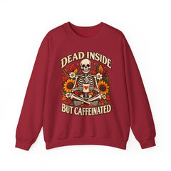 Skeleton Coffee Sweatshirt, Dead Inside But Caffeinated Crewneck, Halloween Gift, Unisex Fall Apparel, Cozy Lounge Wear