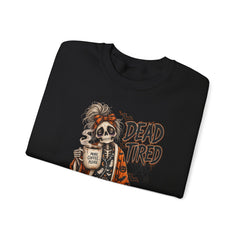 Dead Tired Halloween Crewneck Sweatshirt – Sleepy Skeleton Coffee Graphic Halloween