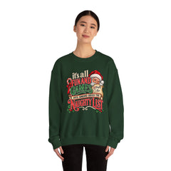 Christmas Sweatshirt — "It's all fun and games until Santa checks the naughty list" Cozy Holiday Gildan Crewneck