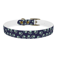 Dog Collar- Navy With Turquoise Paw Prints