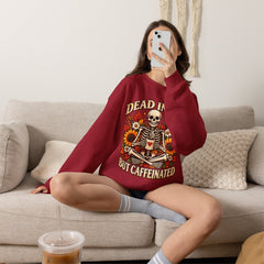 Skeleton Coffee Sweatshirt, Dead Inside But Caffeinated Crewneck, Halloween Gift, Unisex Fall Apparel, Cozy Lounge Wear