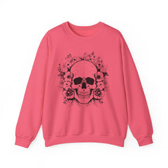 Skull & Floral Crewneck Sweatshirt — Gothic Skull with Flowers Graphic - Halloween