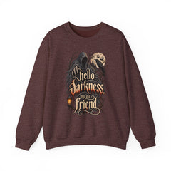 Hello Darkness Crewneck Sweatshirt — Gothic Moon Raven Graphic- Halloween