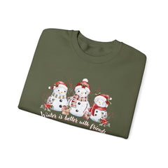 Winter is Better with Friends - Snowmen Crewneck Sweatshirt, Cozy Christmas Apparel, Holiday Festive Sweatshirt