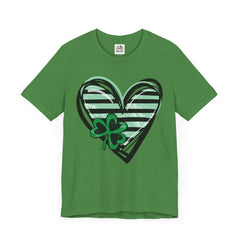 St. Patrick's Day Heart Tee - Unisex Jersey Short Sleeve Shirt with Clover Design