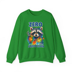 Crewneck Sweatshirt — "Zero Fluffs Given" Raccoon Holiday Gildan Crewneck