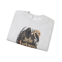 Hello Darkness Crewneck Sweatshirt — Gothic Moon Raven Graphic- Halloween
