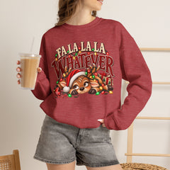 'Fa La La La Whatever' Cute Sleepy Reindeer Christmas Sweatshirt
