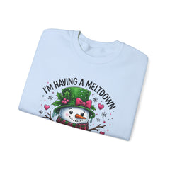 "I'm Having a Meltdown" Beautiful Melting Snowman Christmas Gildan Crewneck