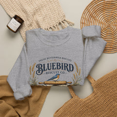 Bluebird Biscuit Co. Crewneck Sweatshirt — Vintage Bakery Logo Pullover