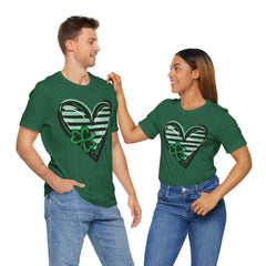 St. Patrick's Day Heart Tee - Unisex Jersey Short Sleeve Shirt with Clover Design