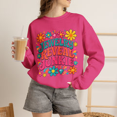 Jewelry Reveal Junkie Sweatshirt by Gildan, Cozy Unisex Crewneck, Gift for Jewelry Lovers