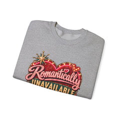 Romantically Unavailable Crewneck Sweatshirt — Retro Heart Neon Sign Valentine Graphic