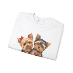 Yorkshire Terriers in Coffee Cup Sweatshirt - Valentine's Day Cuteness