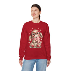 Cute Bunny Sweatshirt — Heart Glasses Bunny Crewneck, Cozy Valentine Pullover