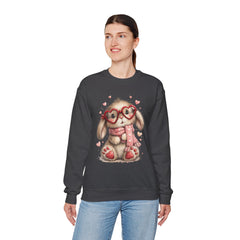Cute Bunny Sweatshirt — Heart Glasses Bunny Crewneck, Cozy Valentine Pullover