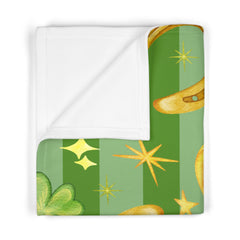 St. Patrick's Day Soft Fleece Dog Blanket - Gold Coins & Shamrock Design