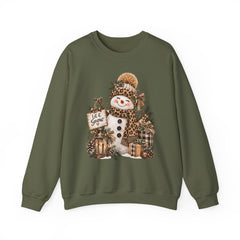 Leopard Snowman Crewneck Sweatshirt — Cozy Holiday Winter Christmas Graphic