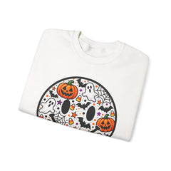 Halloween Smiley Sweatshirt — Pumpkin & Ghost Spooky Face Crewneck