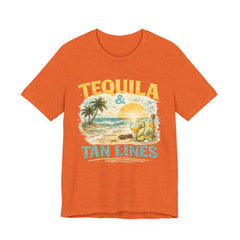 Tequila & Tan Lines Beach T-Shirt — Tropical Sunset Vacation Tee