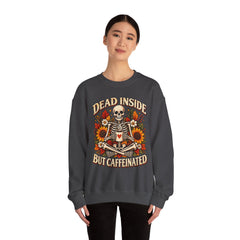 Skeleton Coffee Sweatshirt, Dead Inside But Caffeinated Crewneck, Halloween Gift, Unisex Fall Apparel, Cozy Lounge Wear