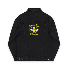 QueenBeeFizzin Embroidered Unisex Denim Jacket - Trendy Casual Wear for All, Perfect for Fashion Lovers, Black & Blue Denim