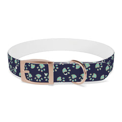 Dog Collar- Navy With Turquoise Paw Prints