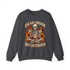 Skeleton Coffee Sweatshirt, Dead Inside But Caffeinated Crewneck, Halloween Gift, Unisex Fall Apparel, Cozy Lounge Wear
