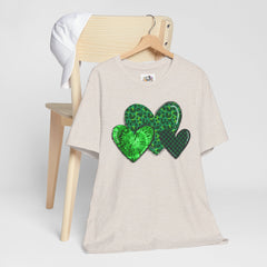 Green Hearts St. Patrick's Day Tee - Unisex Short Sleeve Shirt / Christmas