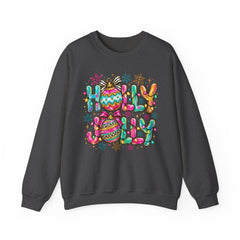 Holly Jolly Crewneck Gildan Sweatshirt — Colorful Christmas Ornament Holiday Sweater