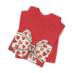 Heart Bow T-Shirt — Cute Valentine’s Day Tee with Red Heart Pattern