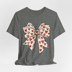 Heart Bow T-Shirt — Cute Valentine’s Day Tee with Red Heart Pattern