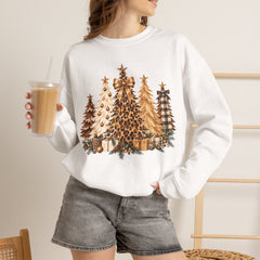Leopard & Neutral Christmas Trees Crewneck Sweatshirt