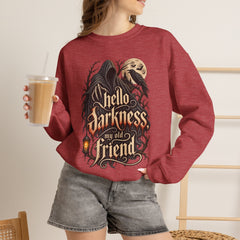 Hello Darkness Crewneck Sweatshirt — Gothic Moon Raven Graphic- Halloween