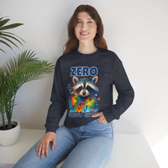 Crewneck Sweatshirt — "Zero Fluffs Given" Raccoon Holiday Gildan Crewneck