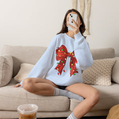 Festive Christmas Bow with Lights, Crewneck Sweatshirt, Holiday Sweatshirt, Winter Fashion, Christmas Apparel