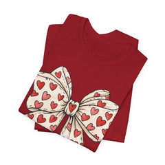 Heart Bow T-Shirt — Cute Valentine’s Day Tee with Red Heart Pattern