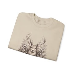 Deer Mandala Crewneck Sweatshirt — Vintage Stag Floral Graphic