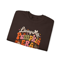 Pumpkin Era Crewneck Sweatshirt — "Living My Pumpkin Era" Fall Graphic Sweatshirt