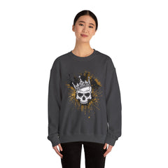 Skeleton King Crewneck Sweatshirt w/Black & Gold Splatter Design