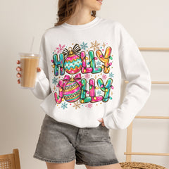 Holly Jolly Crewneck Gildan Sweatshirt — Colorful Christmas Ornament Holiday Sweater