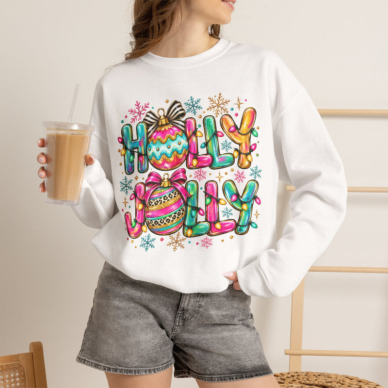 Holly Jolly Crewneck Gildan Sweatshirt — Colorful Christmas Ornament Holiday Sweater