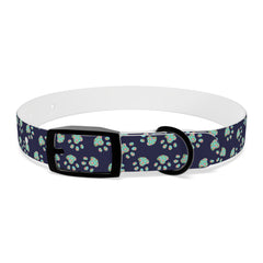 Dog Collar- Navy With Turquoise Paw Prints