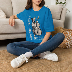 FB Rockstar Dog Unisex T-Shirt - Deaf Dogs Definitely Rock White Upright Bass Design