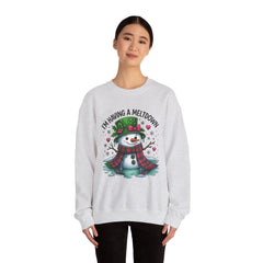 "I'm Having a Meltdown" Beautiful Melting Snowman Christmas Gildan Crewneck