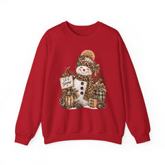 Leopard Snowman Crewneck Sweatshirt — Cozy Holiday Winter Christmas Graphic