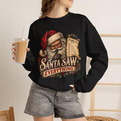 Santa Saw Everything Crewneck Sweatshirt — Vintage Naughty or Nice Christmas Sweater